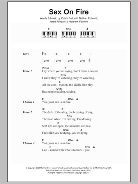 Sex On Fire Sheet Music Kings Of Leon Piano Chordslyrics