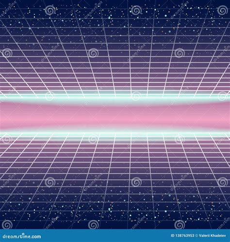 Synthwave Retro Futuristic Landscape With Styled Laser Grid Neon