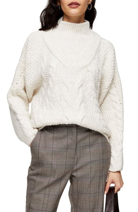 Topshop Mock Neck Cable Sweater Nordstrom