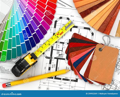 Interior Design Architectural Materials Measuring Tools Blueprints D 29992269 