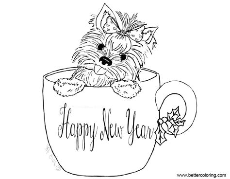 The first thing you need is coloring designs. Yorkie Coloring Pages Happy New Year - Free Printable ...