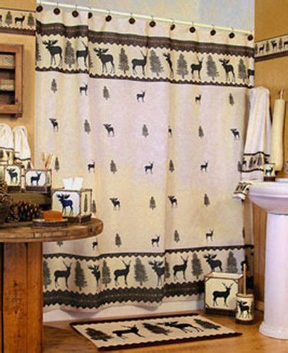 Woodlands Fabric Bathroom Shower Curtain Deer Moose Lodge Cabin