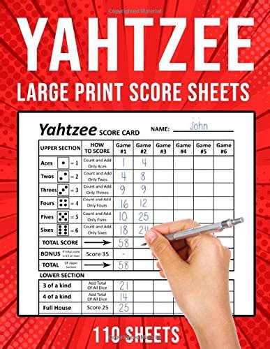 Yahtzee Score Sheets Large Print Yahtzee Score Cards