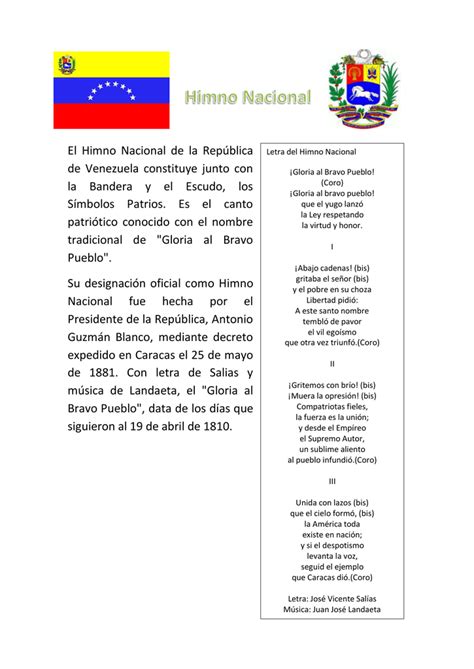 Collection Of Himno Nacional De Venezuela Letra Himnos Del Estado