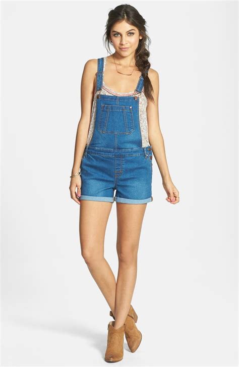 Fire Cuffed Short Overalls Dark Juniors Nordstrom