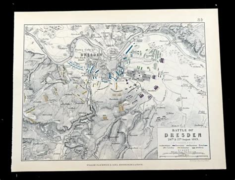BATTLE OF DRESDEN Map German Campaign 1813 Napoleonic Wars Engraving