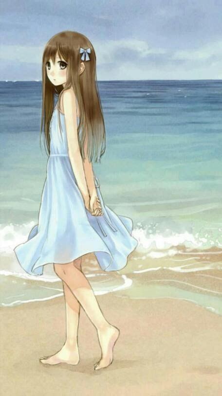Summer Anime Girl Beach Wallpaper