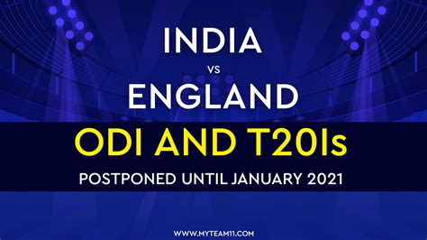 The england cricket team are touring india during february and march 2021 to play four test matches, three one day international (odi) and five twenty20 international (t20i) matches. India vs England ODI and T20Is postponed until January ...