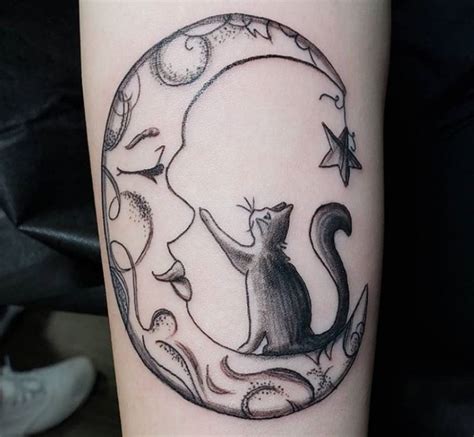 28 Best Cat And Moon Tattoo Designs Page 2 Of 7 The Paws