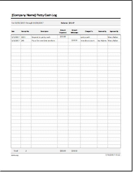 Cash Log Templates For Ms Excel Excel Templates