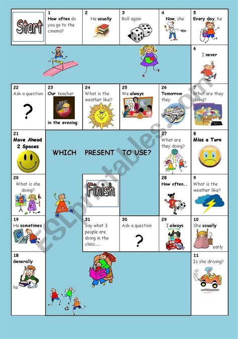 Which Present Tense Boardgame Esl Worksheet By Sophie A