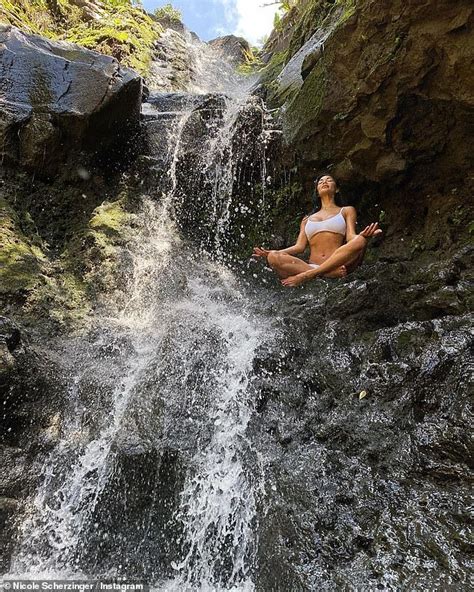 Nicole Scherzinger Slips Into A White Bikini To Pose Beside A Waterfall