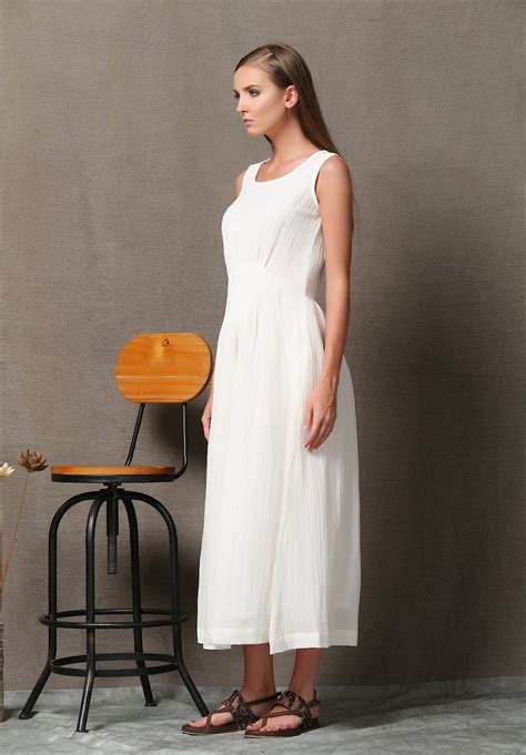 White Linen Dress Long Linen Dress Sleeveless Linen Tank Etsy