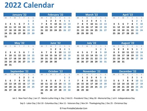 2022 Calendar Printable Free Printable Calendar Monthly