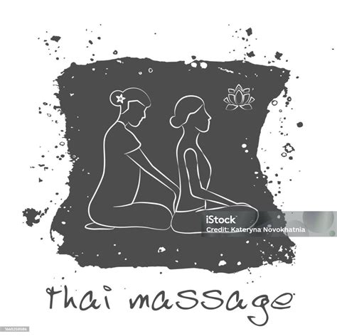 Logo Thai Massage In Gray Silhouette Of A Woman Getting Traditional Thai Stretching Massage By