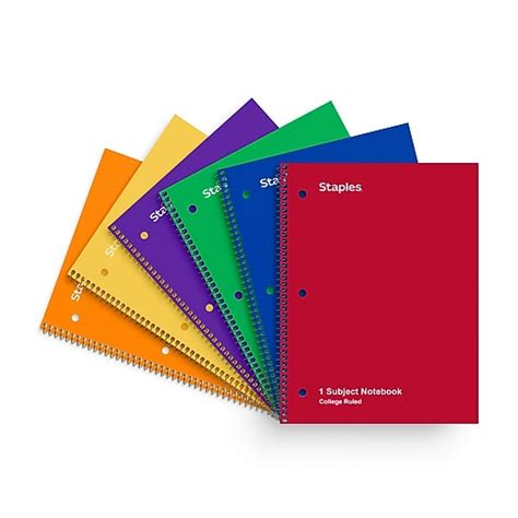 Staples 1 Subject Notebooks 8 X 105 College Ruled 70 Sheets