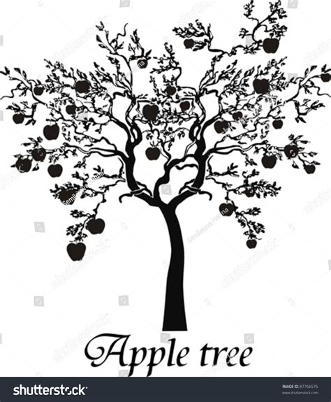 Black Silhouette Apple Tree Isolated On White Background Vector