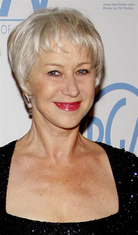 715 x 1024 · jpeg. Helen Mirren wearing her silver white hair short in a pixie