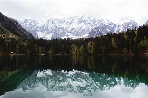 Nature Water Snow Trees Mountains Lake Reflection