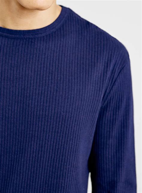 Topman Dark Blue Ribbed Long Sleeve Muscle Fit T Shirt For Men Lyst
