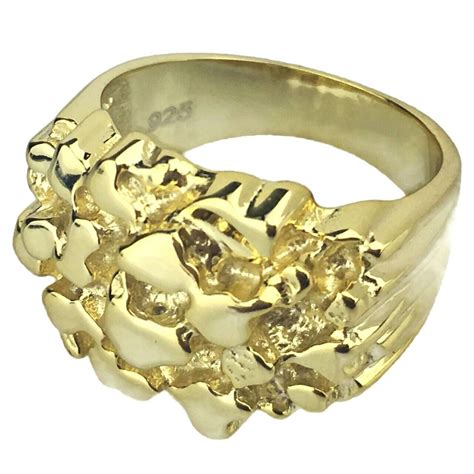 14k Gold Plated Over Solid 925 Sterling Silver Nugget Ring Heavy Hip