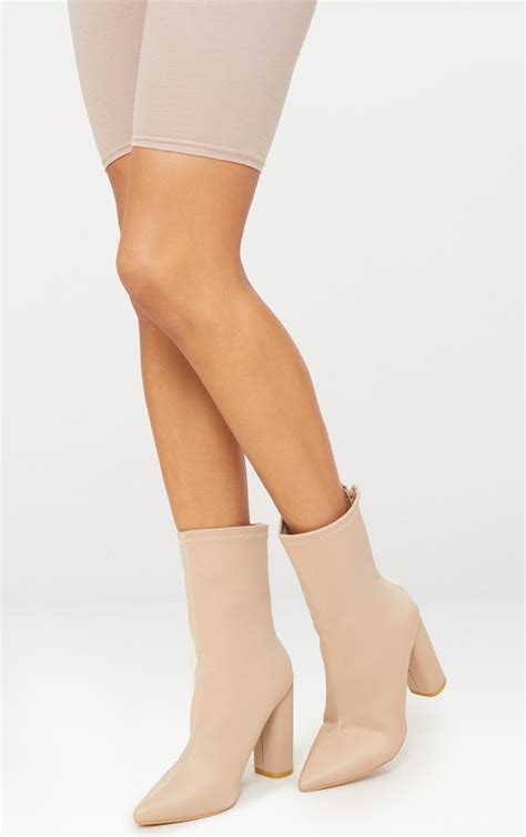 Addie Nude Neoprene Pointed Sock Boots Boots Prettylittlething Usa