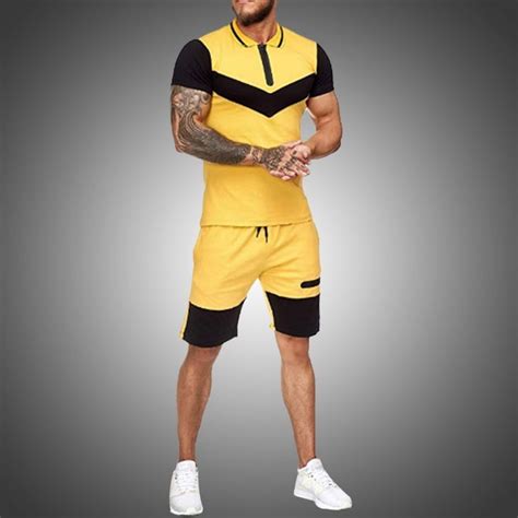 mens short sets summer casual summer clothing 2 piece set colorblock track suits 2020 male t