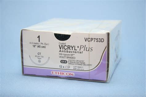 Ethicon Suture Vcp753d 1 Vicryl Plus Antibacterial Violet 8 X 18