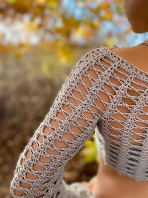 Crochet Lace Long Sleeve Crop Top Pattern Pdf Crochet Etsy