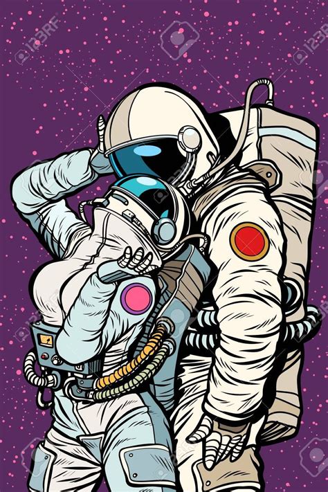 Cosmic Love Of Cosmonauts Man Hugs Woman Pop Art Retro Comic Royalty Free Cliparts Vectors