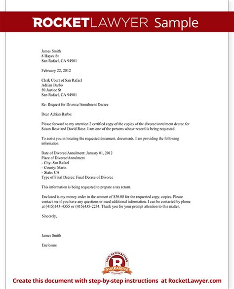 divorce records request letter template  sample