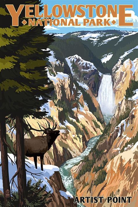 yellowstone national park artist point and elk art prints