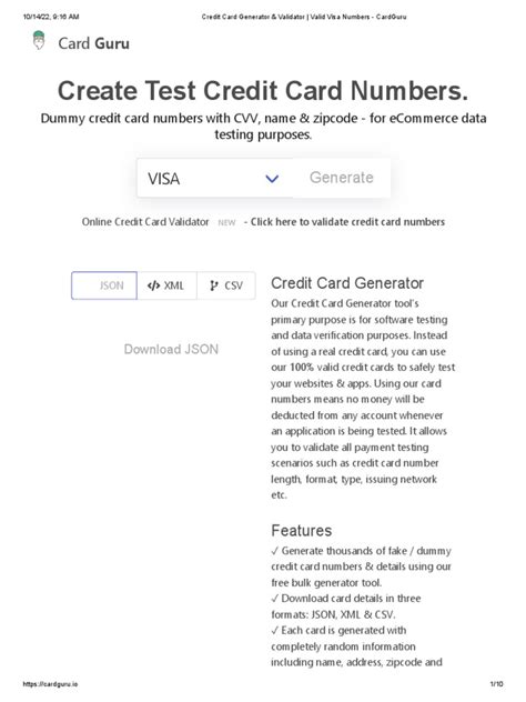 Credit Card Generator And Validator Valid Visa Numbers Cardguru Pdf