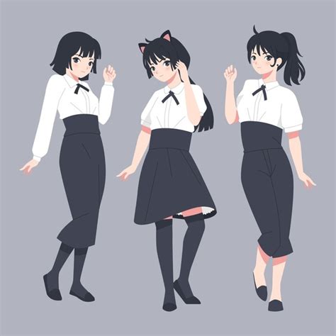 Free Vector Detailed Girl Anime Characters
