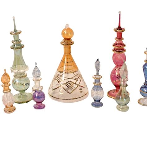 Set Of 12 Egyptian Hand Blown Glass Perfume Bottles Decorative Etsy