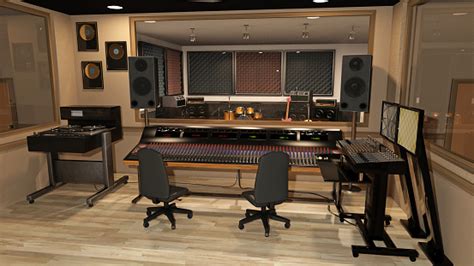 Music Recording Studio With Sound Mixer Instruments Speakers And Audio