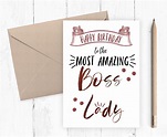 Printable Card Happy Birthday to the Most Amazing Boss Lady - Etsy
