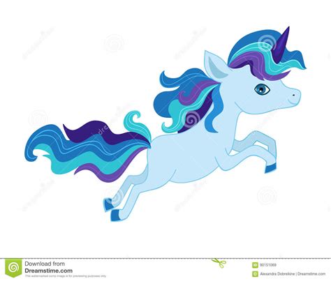 Illustration Of A Very Cute Running Unicorn In Blue Tones Stock Vector