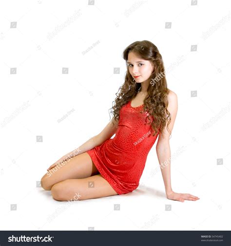 Lovely Teen Smile Girl Red Dress Stock Photo 54745402