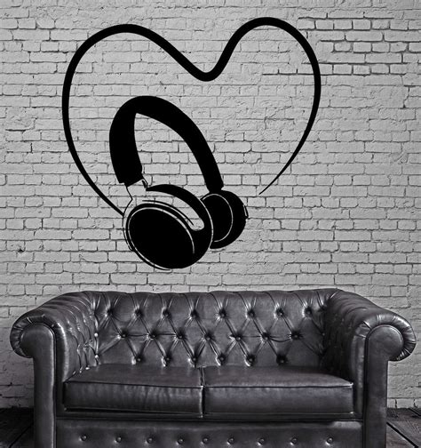 Headphones Sound Music Heart Positive Mural Wall Art Decor Vinyl Stick
