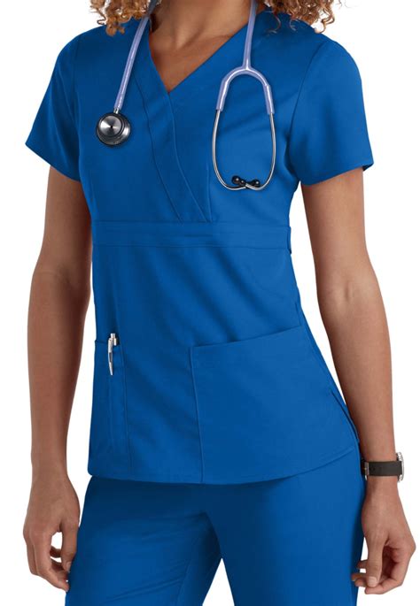 Greys Anatomy™ Womens Classic Mock Wrap Solid Scrub Top Scrubs Direct