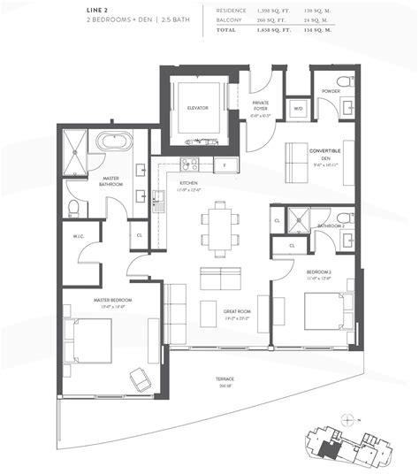 Aurora Floor Plan Line 02 2 Bedroom 25 Bathroom Den Residences
