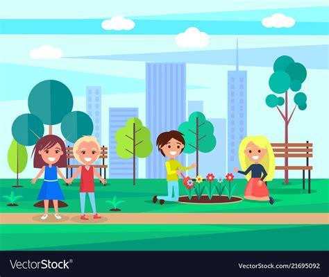 Children Caring For Nature Royalty Free Vector Image