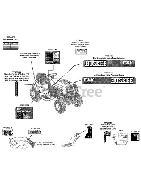 Huskee Lt 3800 13ac76lf031 Huskee 38 Lawn Tractor 2011 Label Map