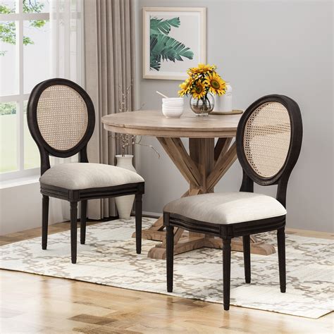 Noble House Rylee Wooden Dining Chairs With Beige Cushions Set Of 2