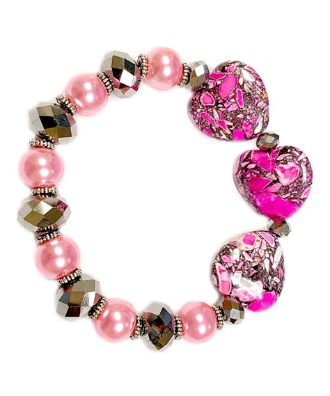Fiona Pink Turquoise Imitation Pearl Heart Beaded Stretch Bracelet
