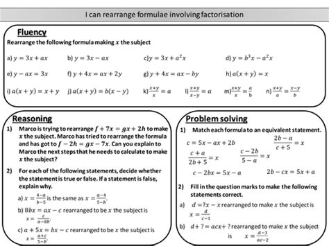 Rearranging Formulae Changing The Subject Mastery Worksheets