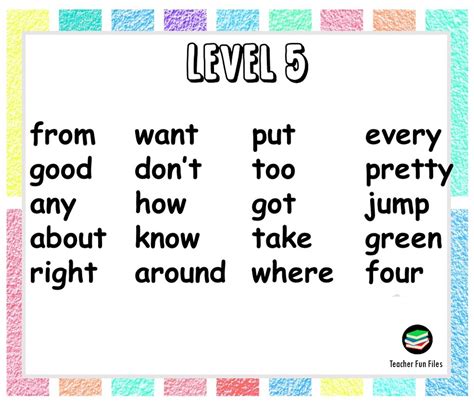Teacher Fun Files Basic Sight Words Easy To Difficult Level