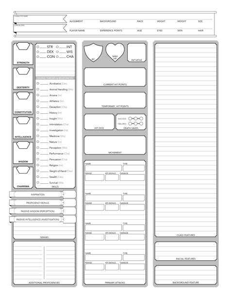 D D 5th Edition Old School Character Sheet Pdf Form Fillable Version