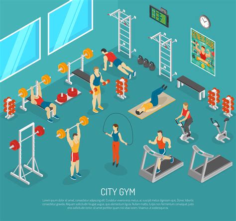 City Fitness Gym Center Isometric Poster Vector Art At Vecteezy